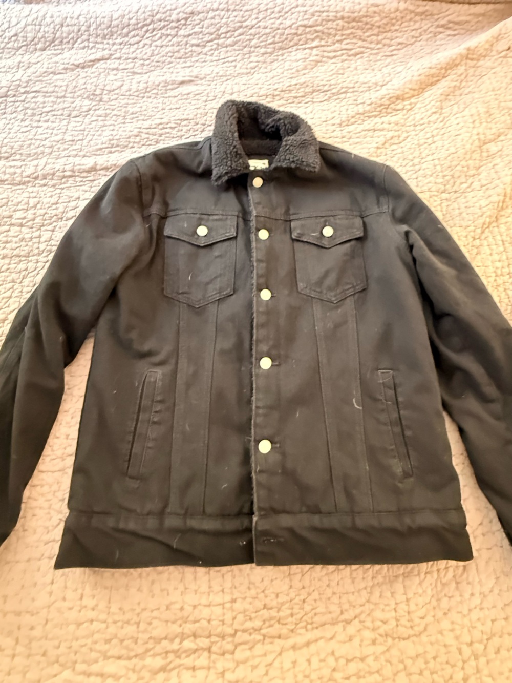 Men's Black Casual Sherpa Lined Trucker Jacket